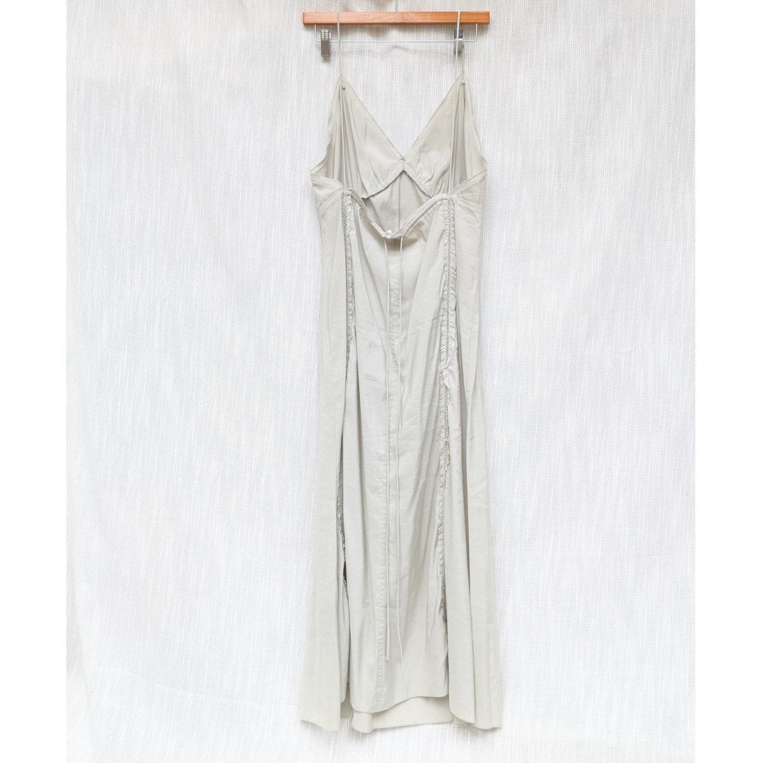 H&M HM Sage Green Lace Detail Sleeveless Slip Midi Maxi Dress, size M