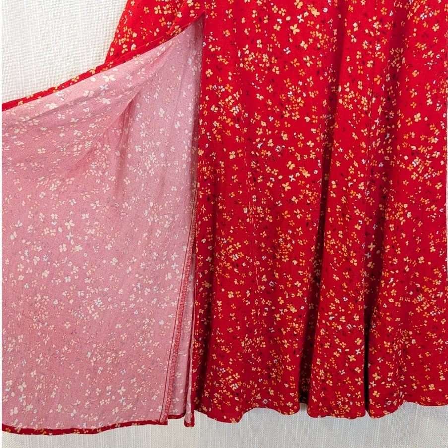 Reformation Zoe Red Floral A-line Midi Skirt Side Slit Size 0