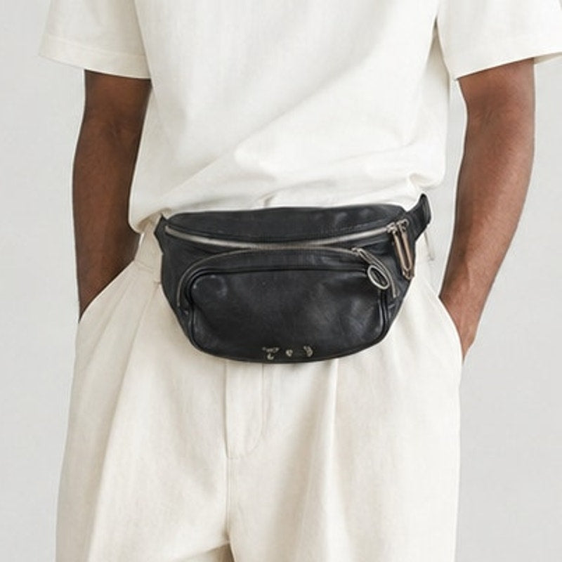 Off-White Logo Print Belt Black Leather Italy Bag Fanny Pack