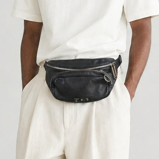 Off-White Logo Print Belt Black Leather Italy Bag Fanny Pack