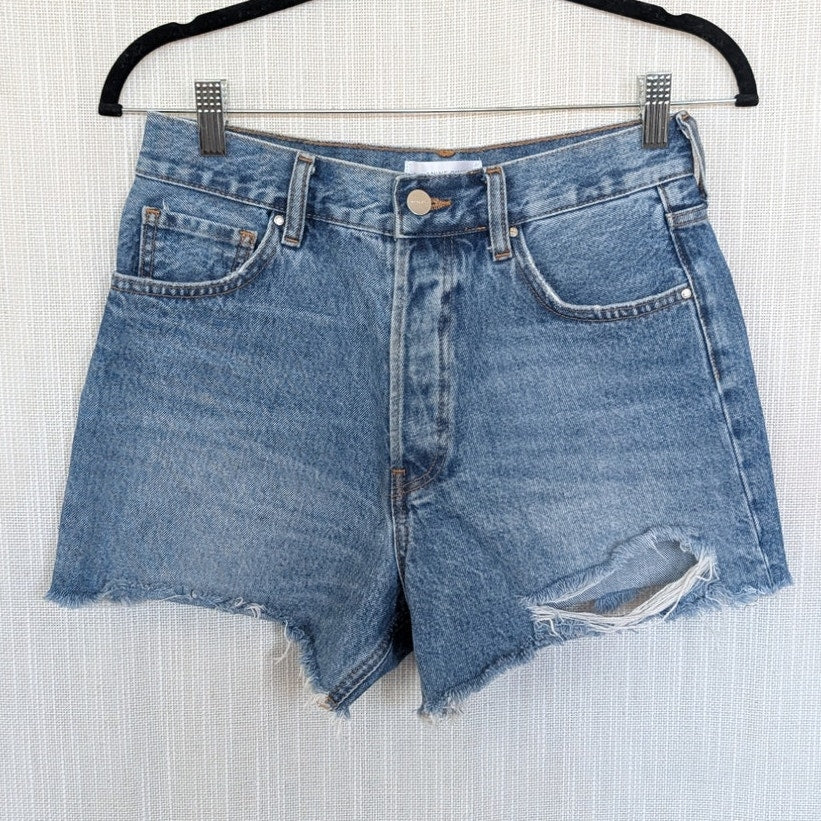 Anine Bing Gina Denim Mini Shorts Womens 27 Blue High-rise Hot