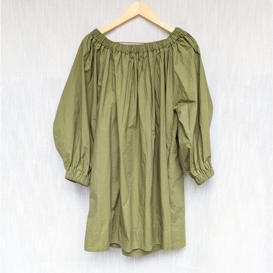 Mikoh Cleo Olive Grove Cotton Oversized Off-Shoulder Mini Dress, size 3/US10