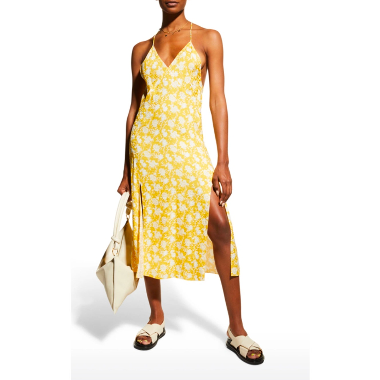 Rag & Bone T-back Floral-print Slip Midi Dress In Yellow, size 6