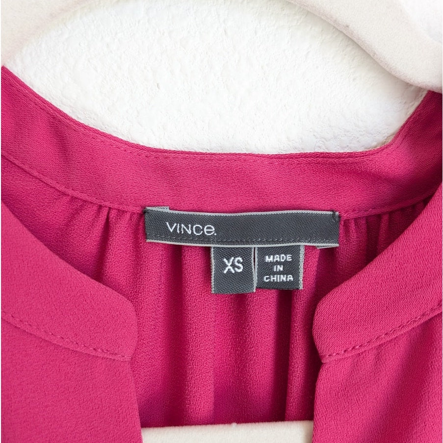 Vince. Pink Split Neck Short Sleeve Blouse Relaxed Fit Dress, size XS