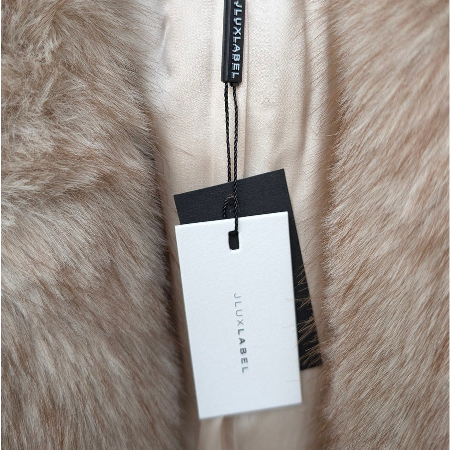 NWT JLuxLabel Ivory/Brown Soft Season Faux Fur Coat, size L/XL