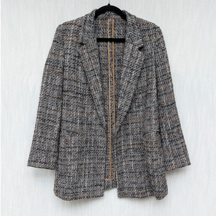 Massimo Dutti Wool Blend Blazer 6081/681/802 Womens 8 Gray/Brown Textured Weave