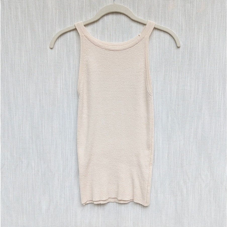 Coiplanet Top Womens Cream Sleeveless Knit Slim Fit Tank
