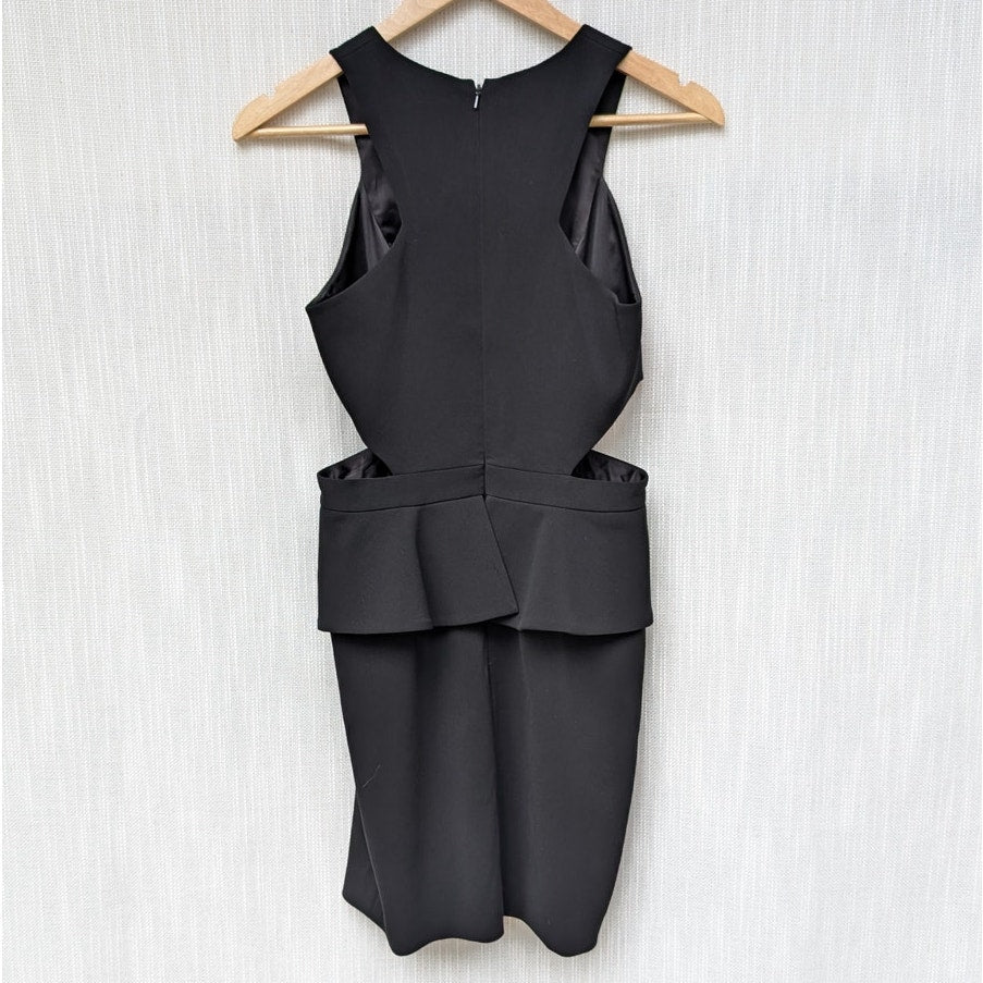 Jay Godfrey Black Cut Out Waist Sleeveless Ruffle Sheath Midi Dress, size 4