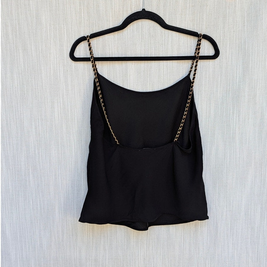 Anine Bing Chelsea Tank Top Womens L Black Crepe Gold Chain Straps Sleeveless