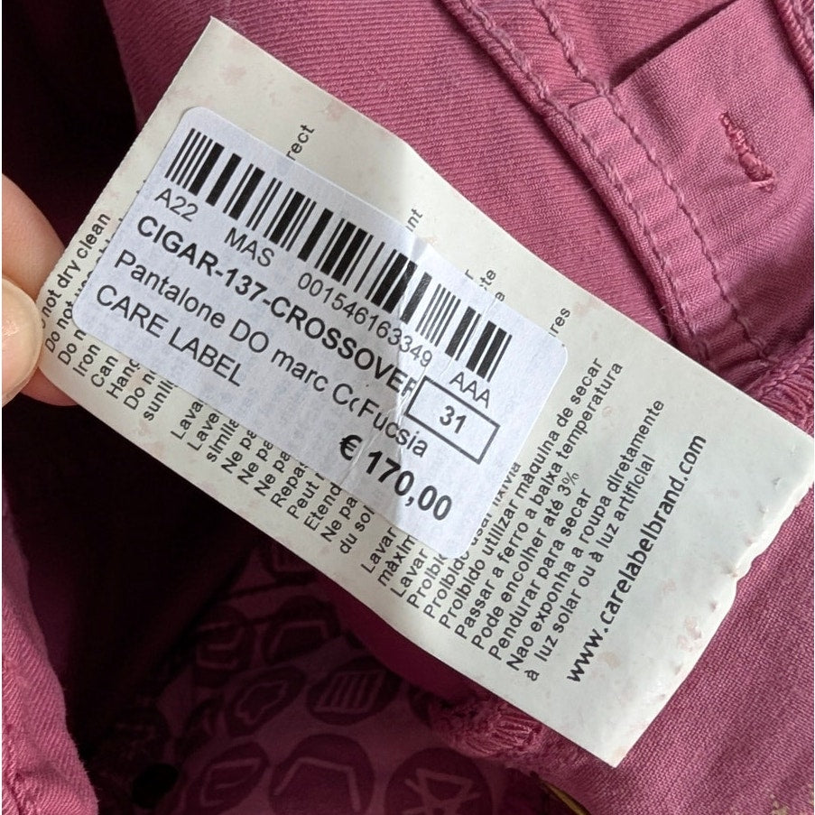 Care Label Cigar 137 Crossover Jean Womens 31 Fucsia Denim Straight Skinny NWT