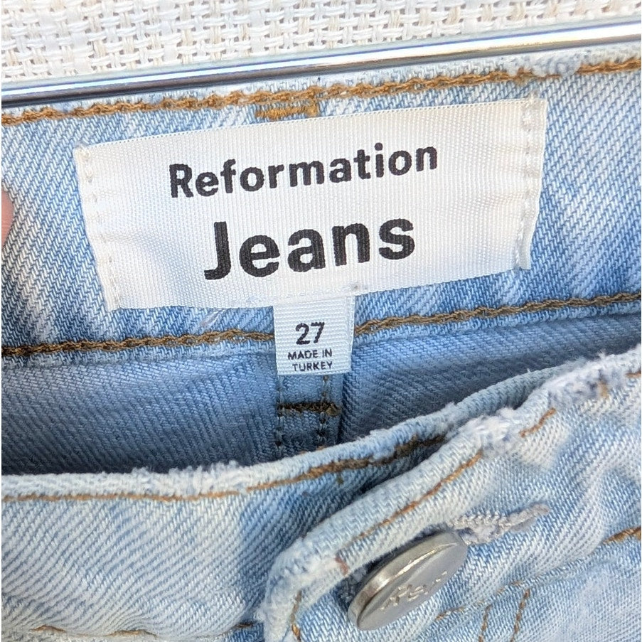 Reformation Cynthia Patch Denim High Rise Straight Ankle Jeans, size 27