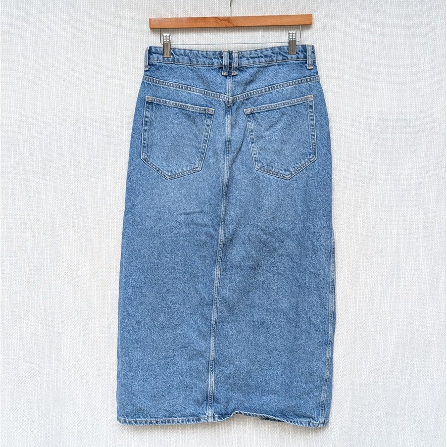 Mango MNG Blue Denim Slit A-line Midi Skirt, size M