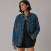 Anine Bing Paxton Shirt Jacket Womens L Blue Denim Cotton Relaxed Long Sleeve