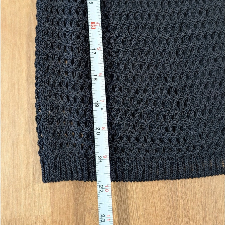Vince Tank Womens M Black Cotton Knit Crochet Sleeveless Round Neck