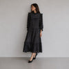 Dôen Clay Midi Dress in Black Marfa Paisley Womens L Tiered Long Sleeve NWT
