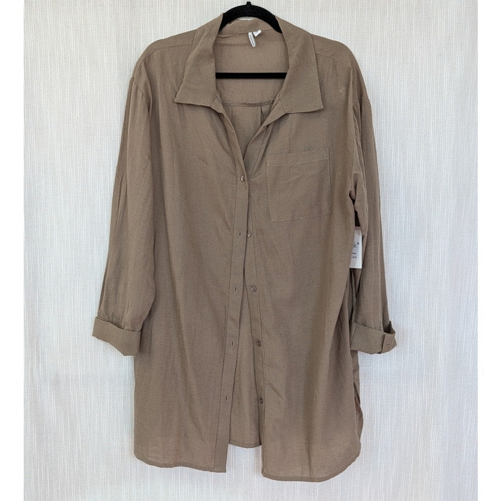 Nordstrom Oversized Cover-Up Shirt Dress Womens M Olive Covert Long Sleeve NWT