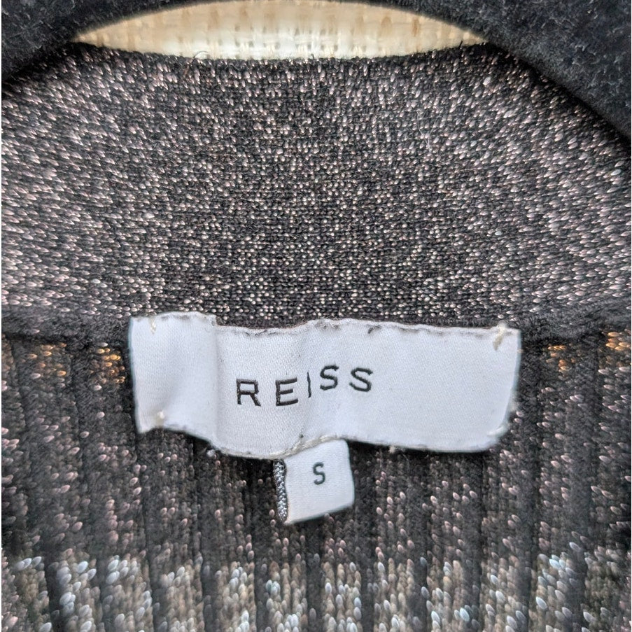 Reiss Sassy Metallic-Stripe Knit V-neck Long Sleeve Bodycon Midi Dress, size S