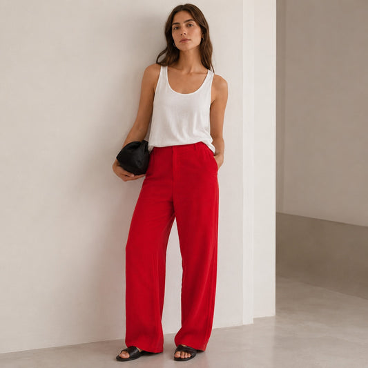 Zara 1255/507/600 Cord Pants Womens S Red High-rise Straight Full Length NWOT