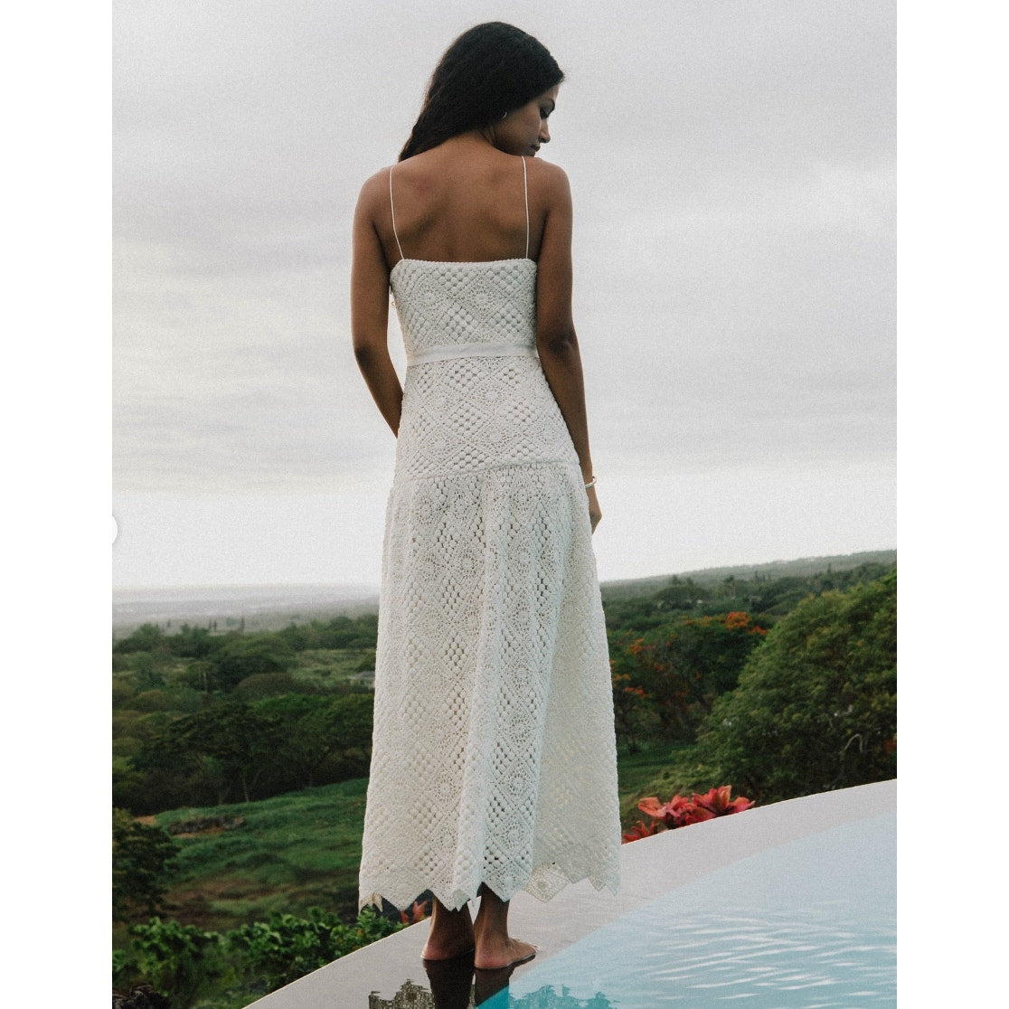 Saylor Evangelina Crochet Dress Womens XS White Sleeveless Cotton Midi Maxi