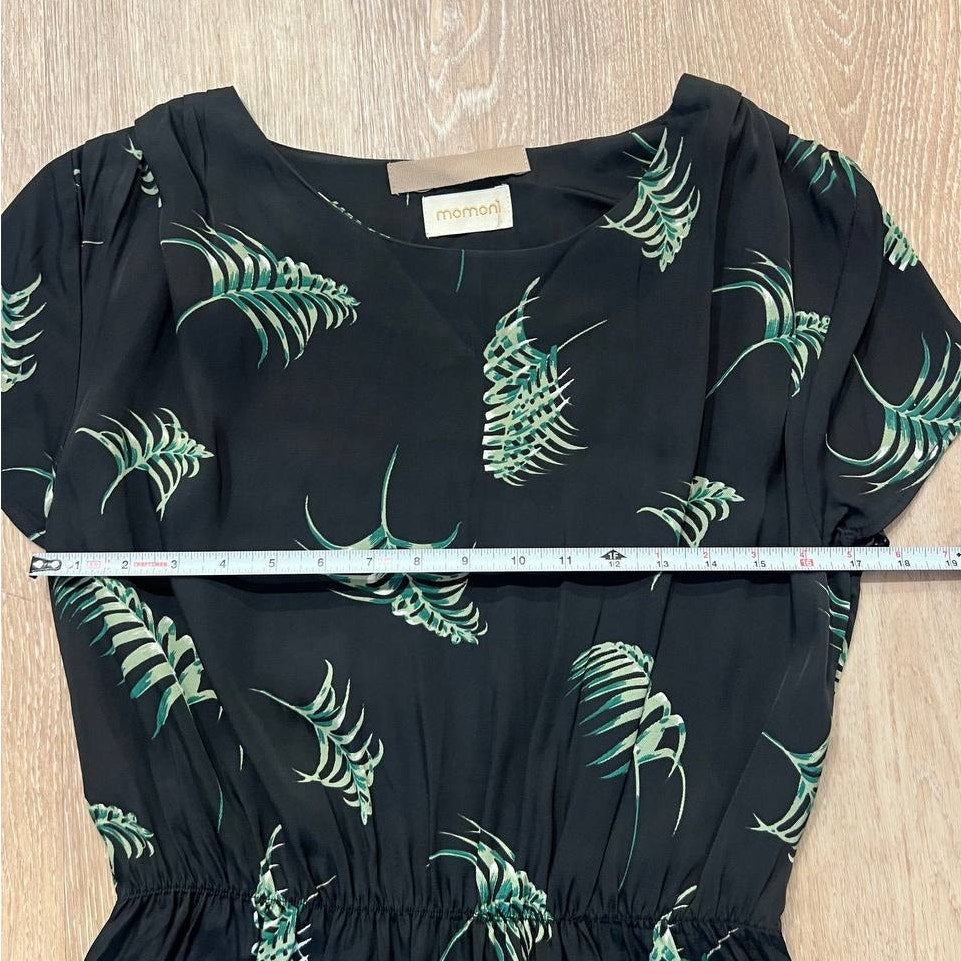 MOMONI Black Floral Print Silk Blend Short Sleeve Short Mini Dress, size S