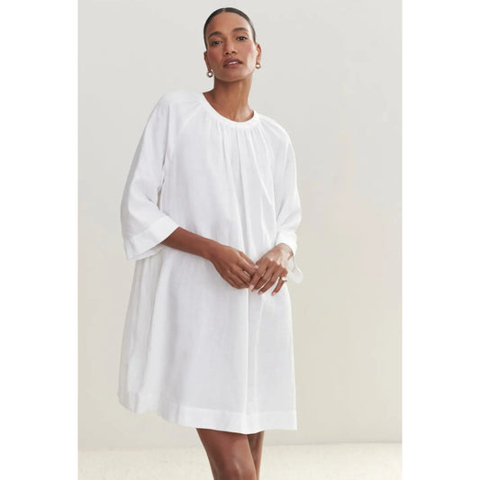 Jenni Kayne Linen August Dress Womens L White Relaxed Mini Shirt 3/4 Sleeve