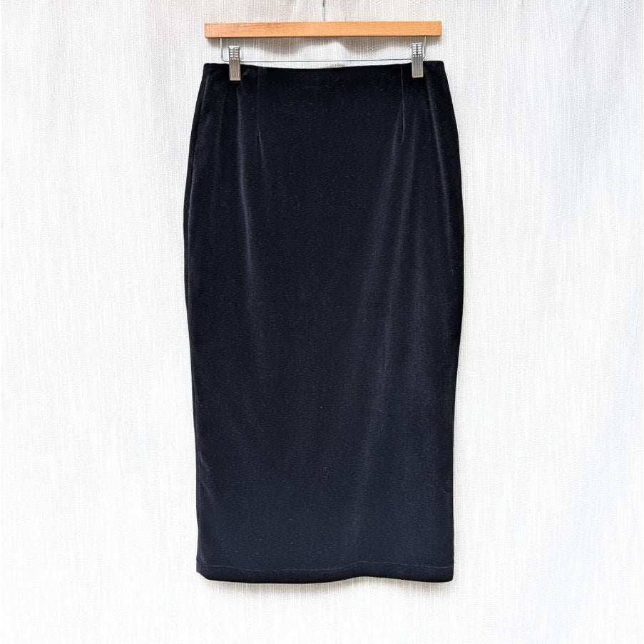 Gin Gin Paris Vintage Navy/Black Velvet Hook & Eye Front Pencil Midi Skirt, size S-M