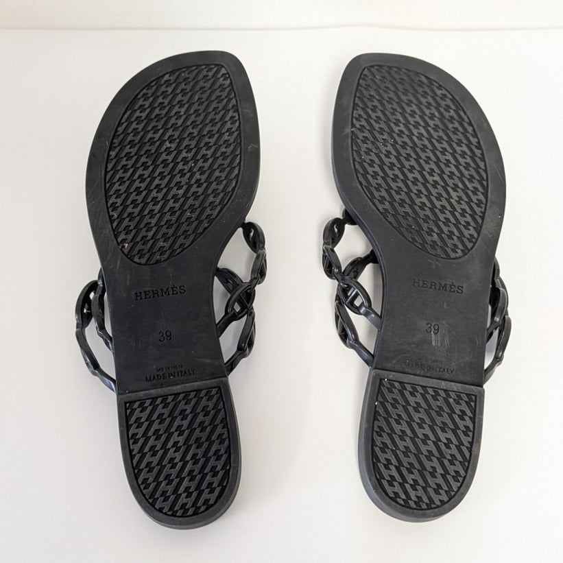 Hermes Island Sandal Womens EU 39/US 8.5 Black TPU Iconic Chain Made in Italy