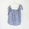 Marea Blue Floral Tie Shoulder Sleeveless Cotton Blouse Top, size XS