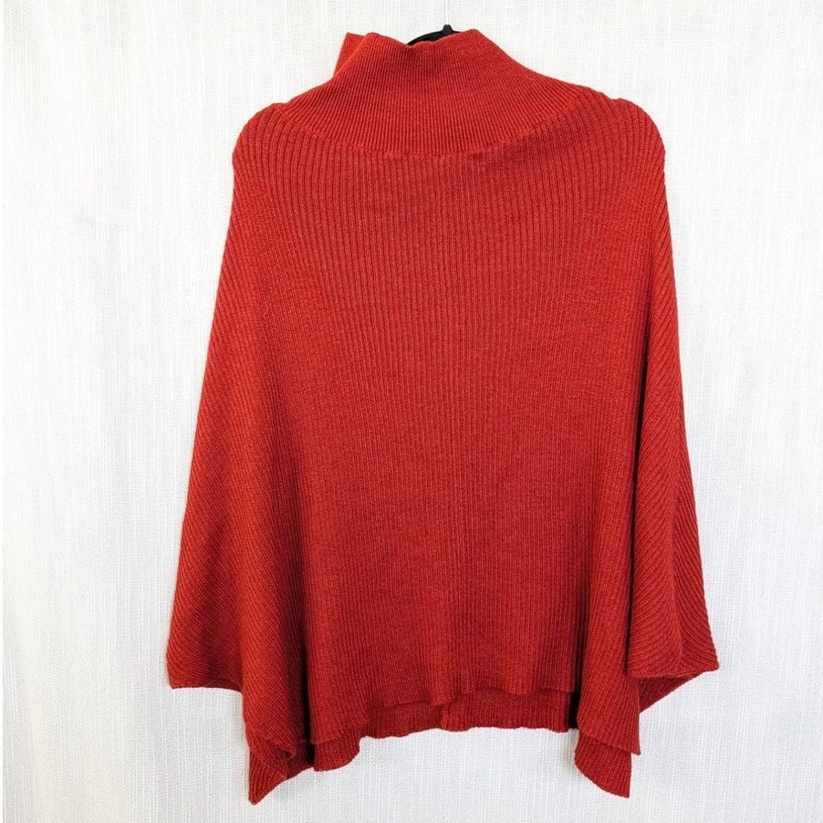 Ulla Johnson Baby Alpaca Silk Ribbed Sweater Poncho M Rust Orange/Brown