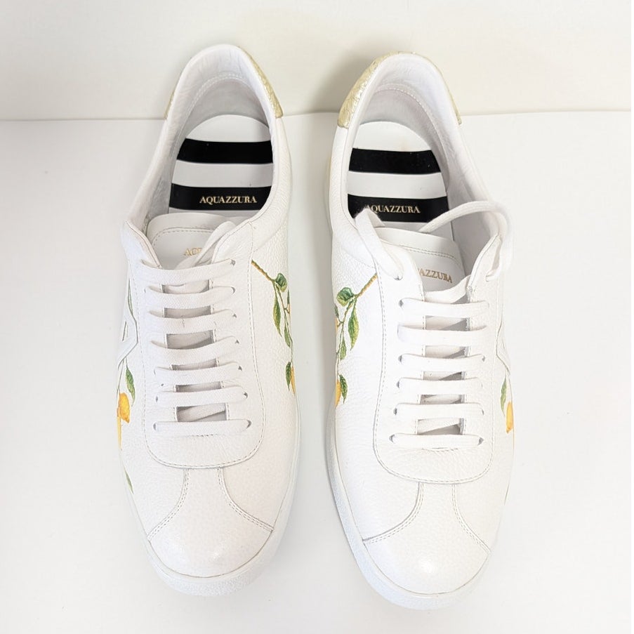 Aquazzura Leather & Snakeskin Lemon-print Low Top Sneakers Womens EU39.5/US9.5
