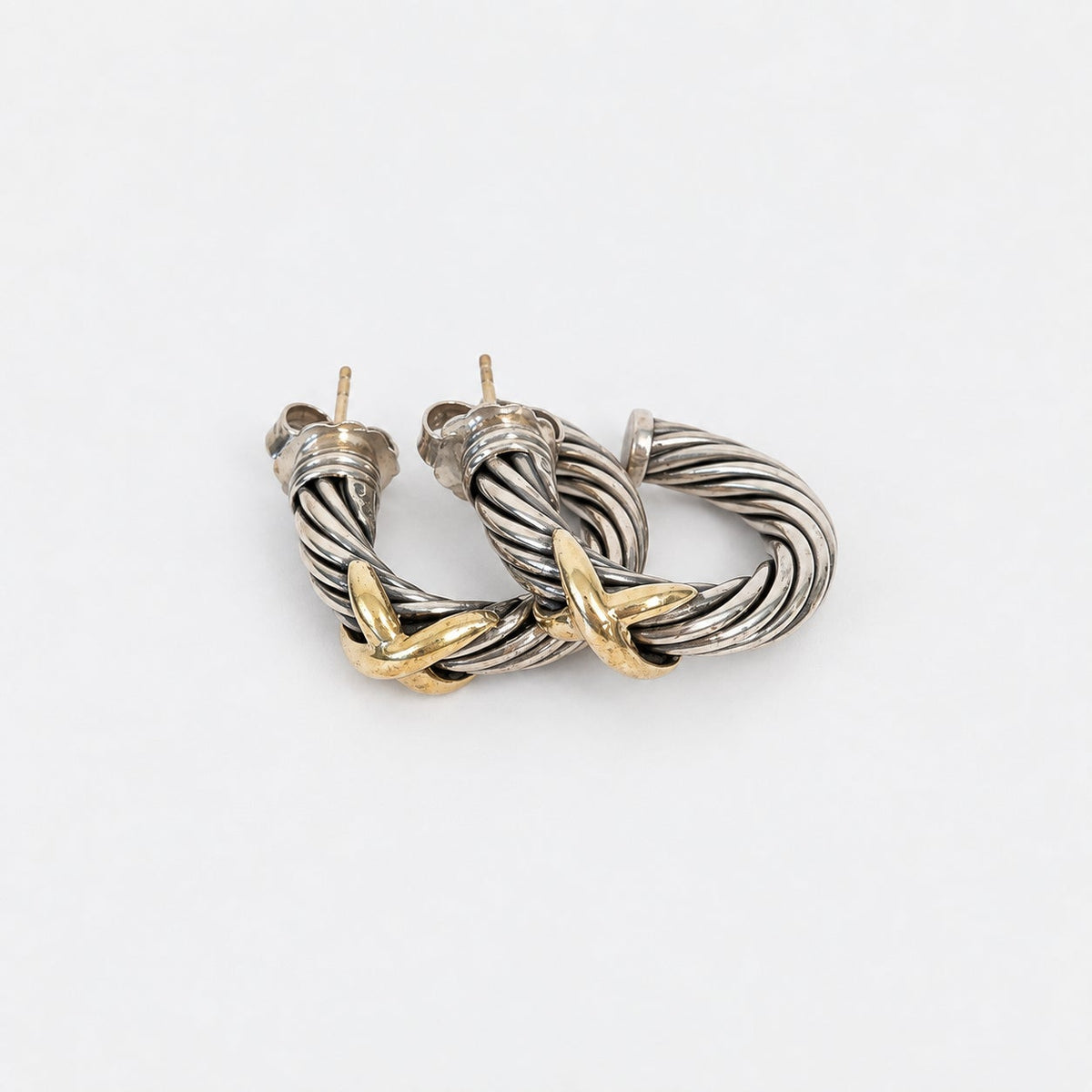 David Yurman Two-Tone X Crossover Hoop Earrings Silver/Gold