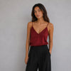Frame Frayed Hem Satin Cami Top Womens S Burnt Henna Sleeveless V-neck