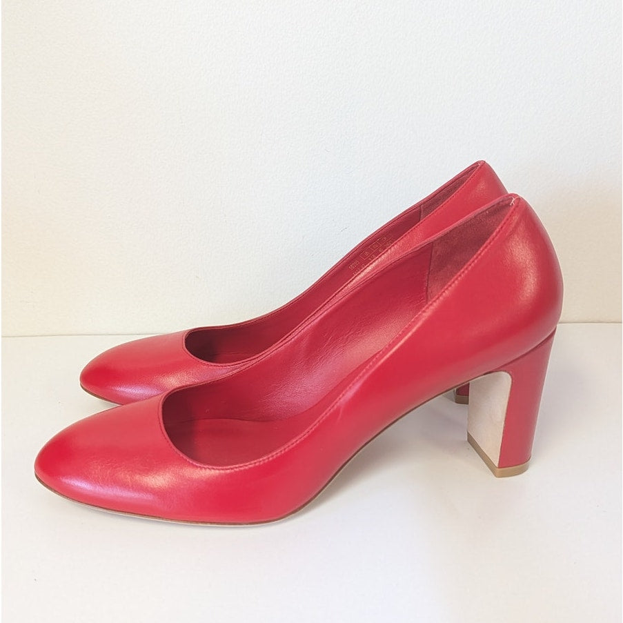 Stuart Weitzman Leather Pumps Womens 9.5B Red Round Toe Stable Heeled NWOT