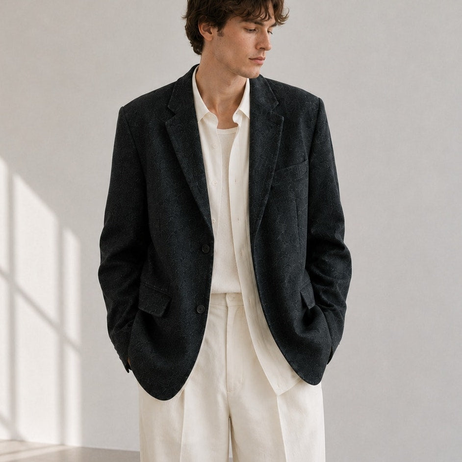 PRADA Wool Blend Single-Breasted Blazer Unisex Mens IT 50/US L Navy Long Sleeve