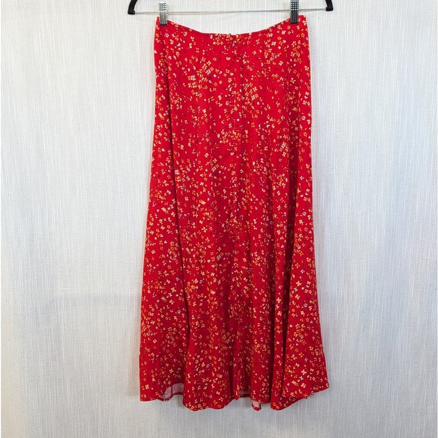Reformation Zoe Red Floral A-line Midi Skirt Side Slit Size 0