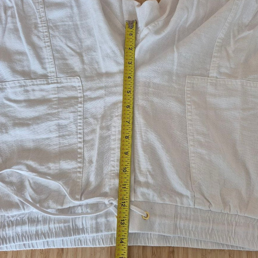 Ellen Tracy White Linen Blend Drawstring High-rise Cropped Wide Leg Pants, size L