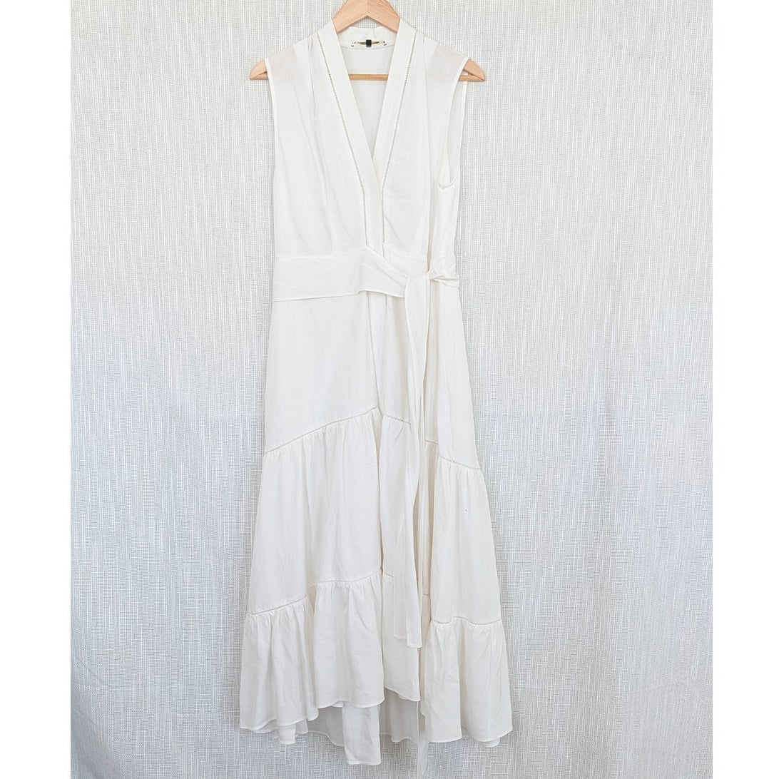Kobi Halperin Anna Dress Womens M White Ruffle Sleeveless Belted High/low Midi