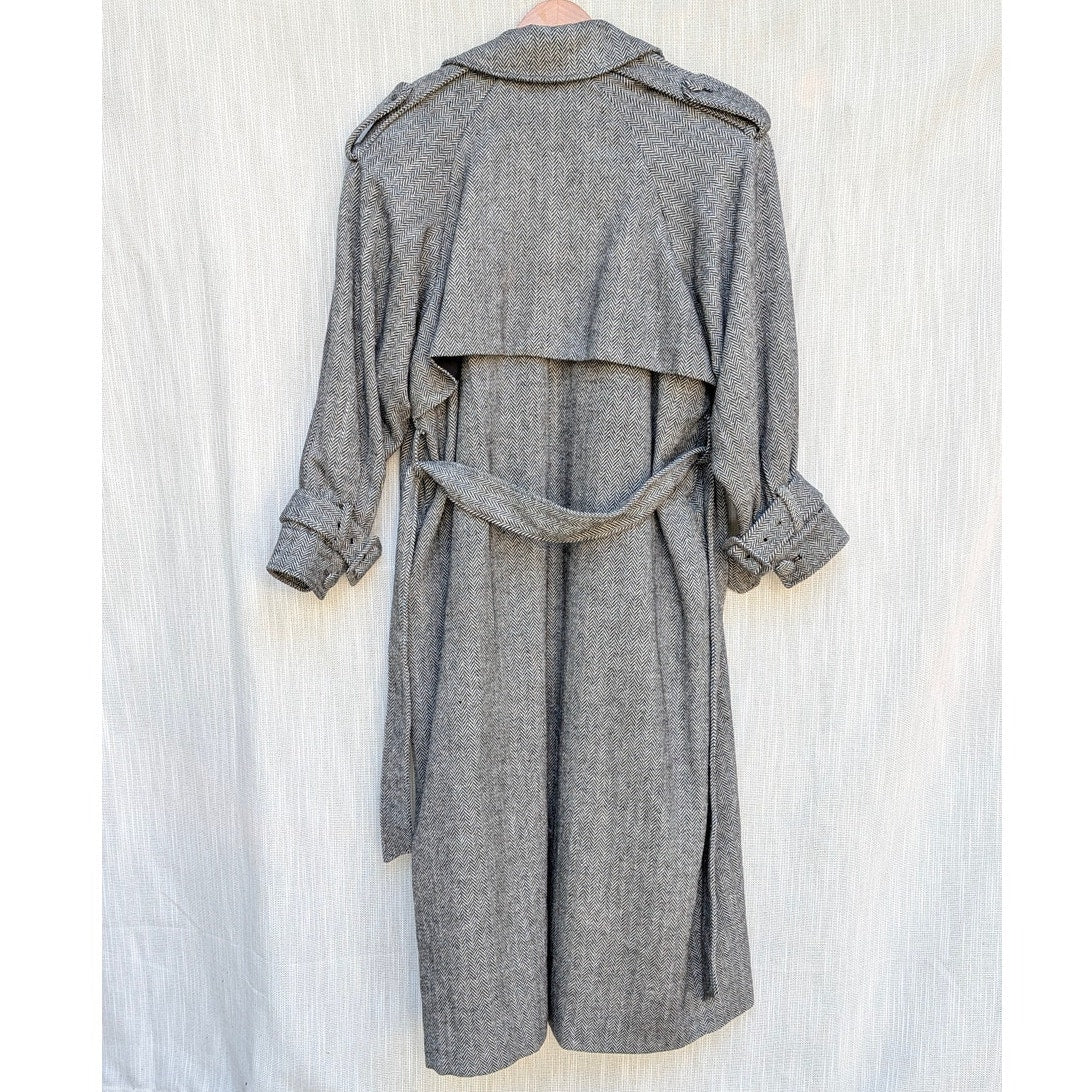 JLUXLABEL Herringbone Oversized Trench Coat Womens L/XL Gray Wool Blend Long NWT