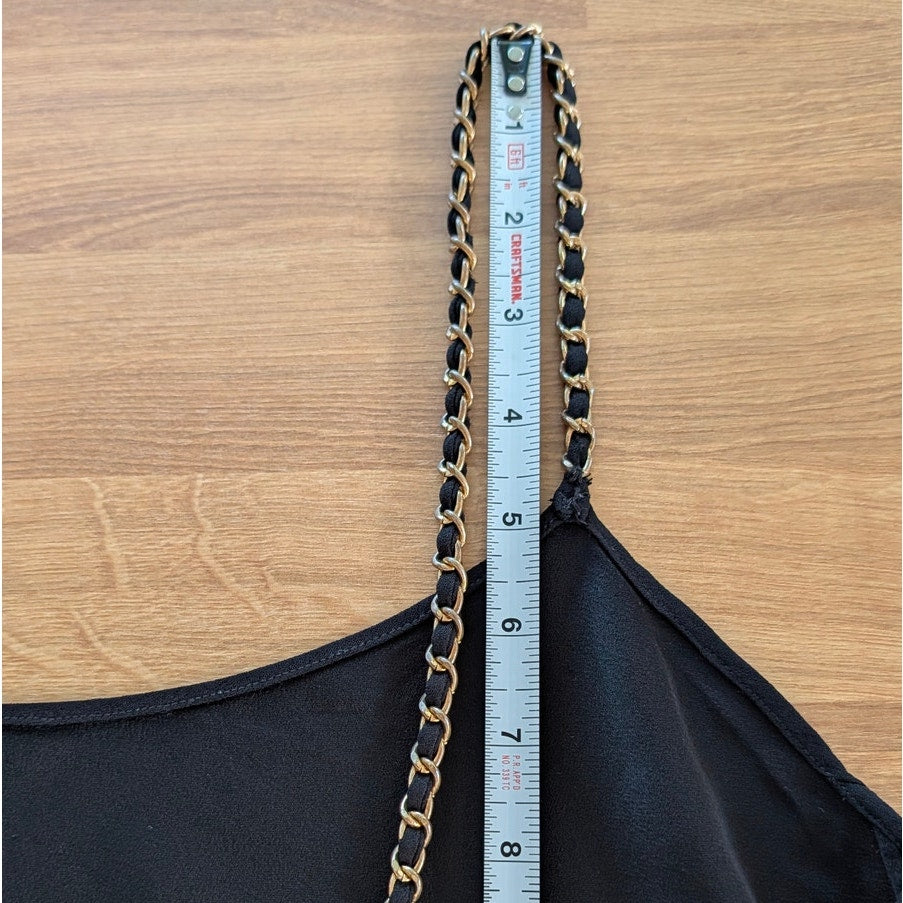 Anine Bing Chelsea Tank Top Womens L Black Crepe Gold Chain Straps Sleeveless