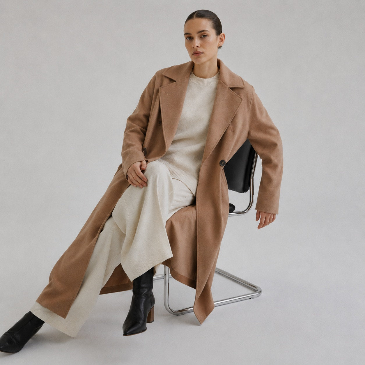 Weekend Max Mara Camel Tan Double-Breasted Wool Coat Womens 8 Belted Italy