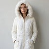 Via Spiga White Hooded Faux Fur Full Zip Quilted Coat Jacket, size XS