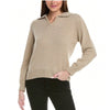 Reveriee Sweater Womens OS Beige Cotton Knit Casual Collared Long Sleeve