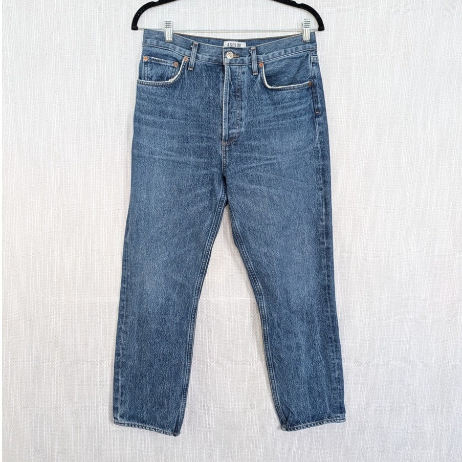 Agolde Riley Jeans Womens 29 Blue Denim High Rise Straight Crop