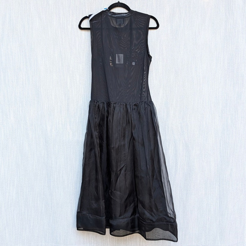 Cynthia Rowley Gems Mesh Organza Drop Waist Midi Dress Womens 8 Black NWT