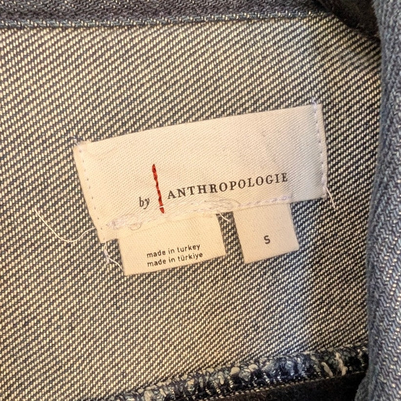 Anthropologie Pleated Denim Shirt Shacket Womens S Blue Long Sleeve Button-up