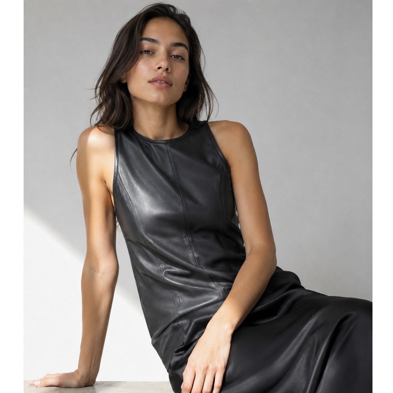 Armani Exchange Tank Top Womens S Black Faux Leather Sleeveless Zipper NWT