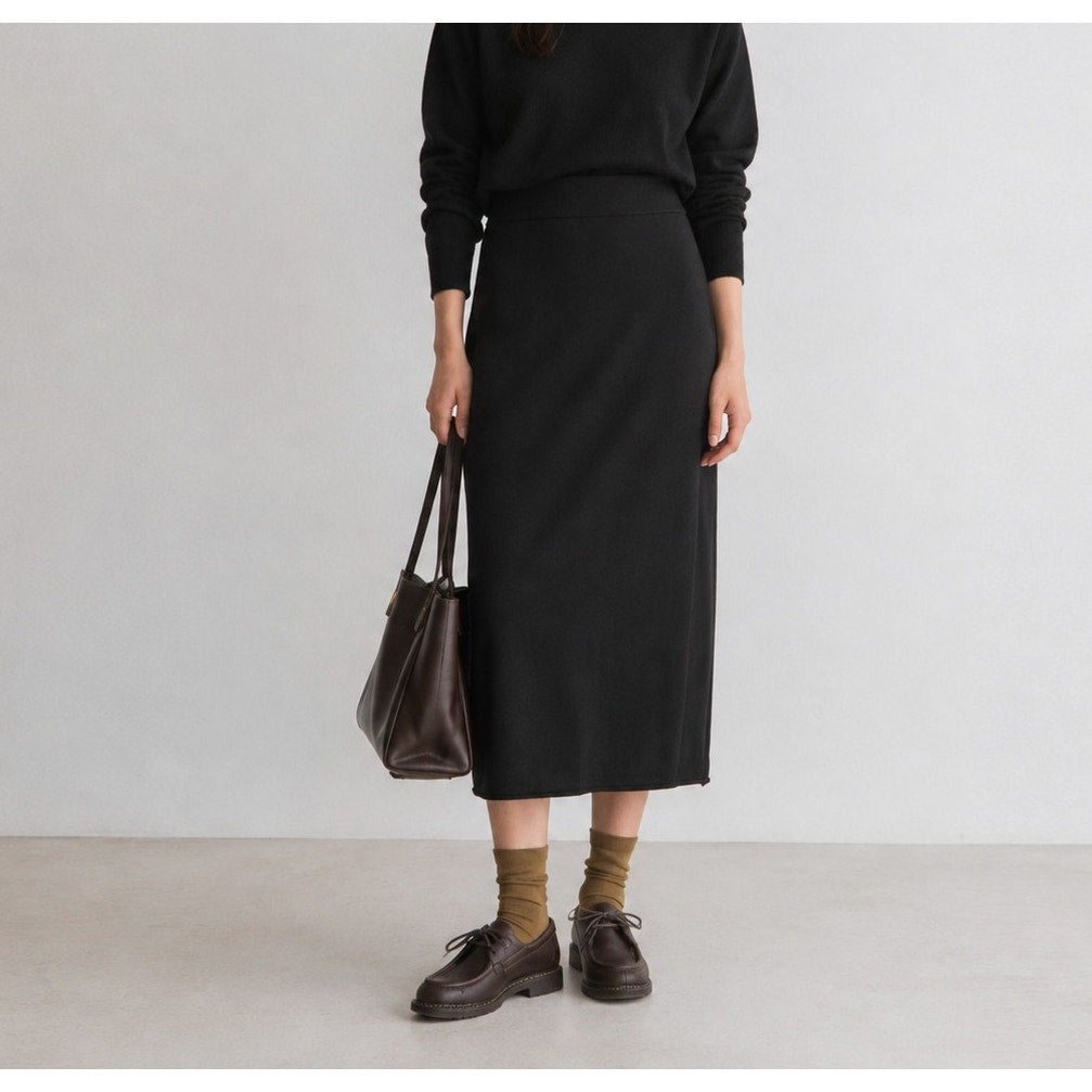 Labo.Art Gonna Penna Wool Midi Skirt Womens 0 Black High-rise Straight Italy NWT