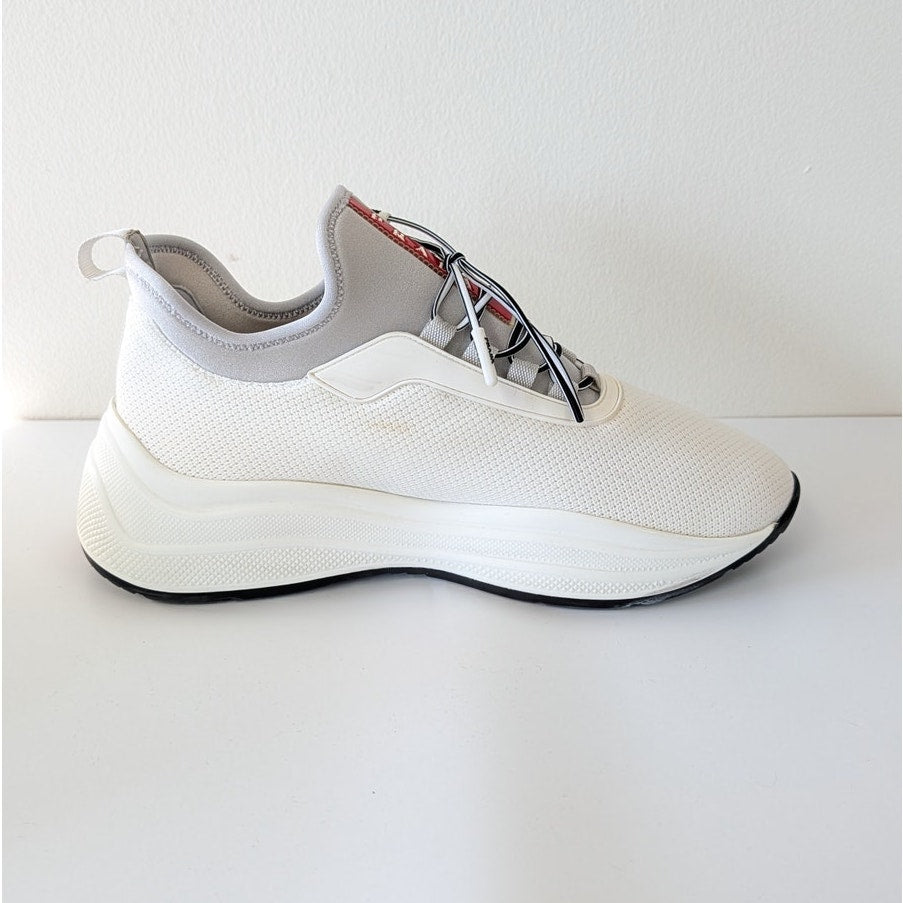 Prada Bicolor Slip On Lace Sneakers Womens EU39.5/US 9.5 White Neoprene Logo