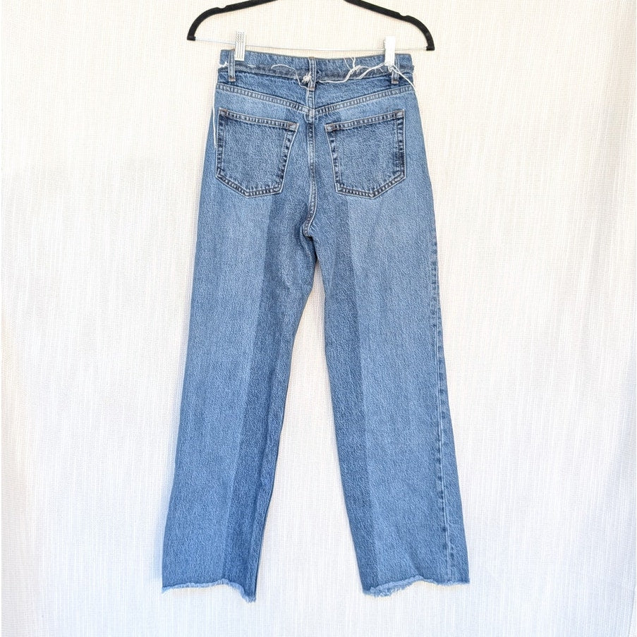 Reformation Natoma Blue Denim Distressed High-rise Straight Leg Jeans, size 25