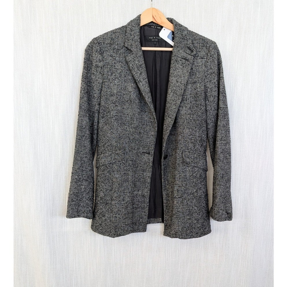 Rag & Bone Gray Wool Blend Plaid Blazer Size 4